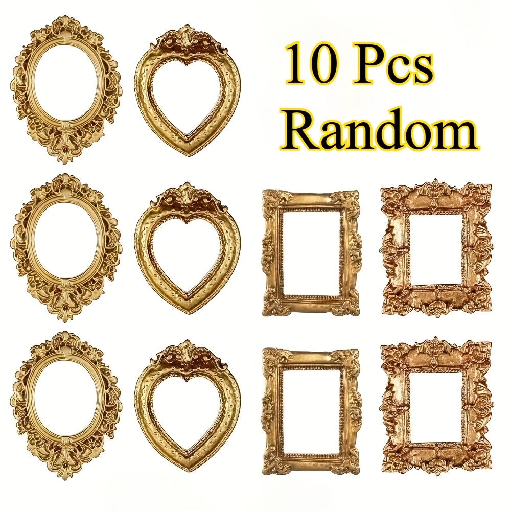 TEMU 10pcs Set Vintage Mini Photo Frames, Small Baroque-style Resin Jewelry Stands, Mini Rectangular Display Stands, Wall Hanging Racks, Diy Photo