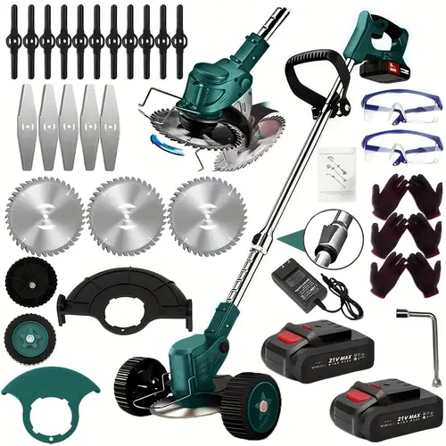portable home cordless electric lawn mower yard weeder cordless lawn mower with 3 models of blades and two high capacity lithium ion batteries lots of gifts suitable for lawn yard for father husband fathers day gift