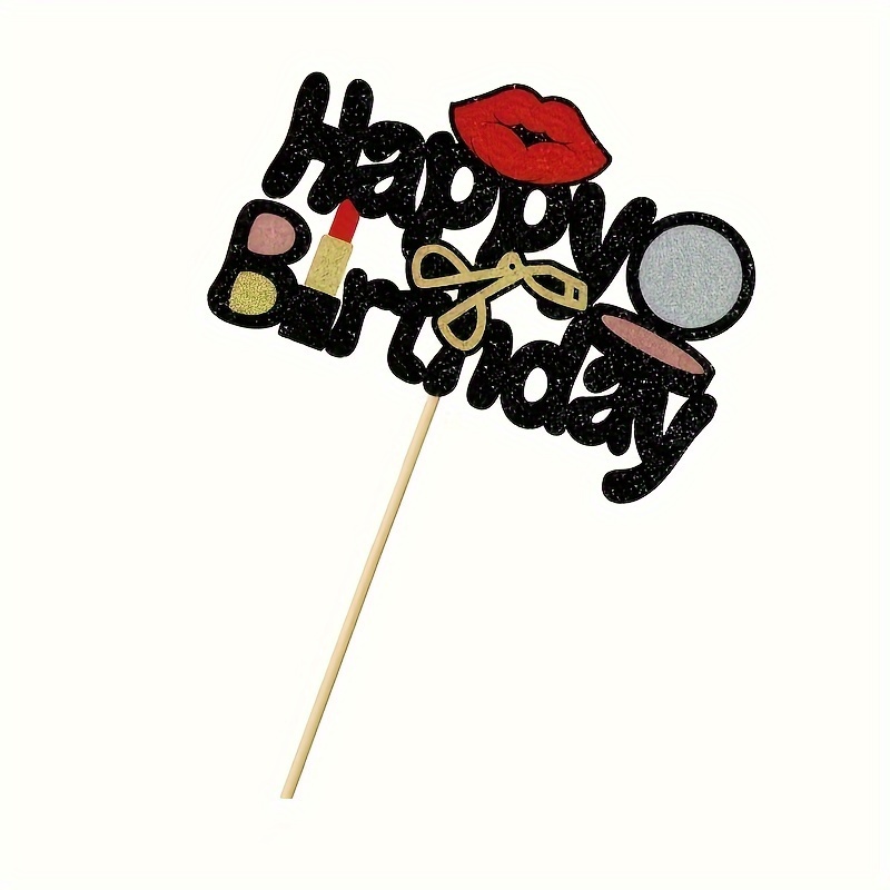 Decorazioni Per Torta A Tema Trucco - Topper Glamour Per Feste Spa, Rosa E Foglie Di Palma - Foto 12