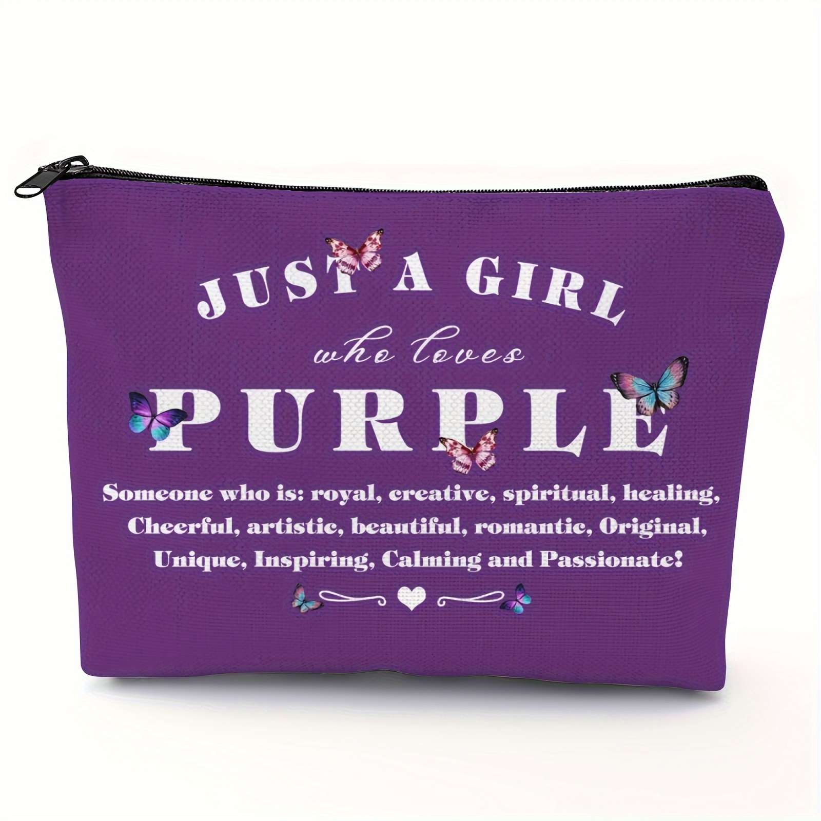 

Inspirational Purple Makeup Bag For Women With Butterfly Motif - Polyester, Non-waterproof, Unscented Cosmetic Pouch For Travel, Birthday & Graduation Gifts