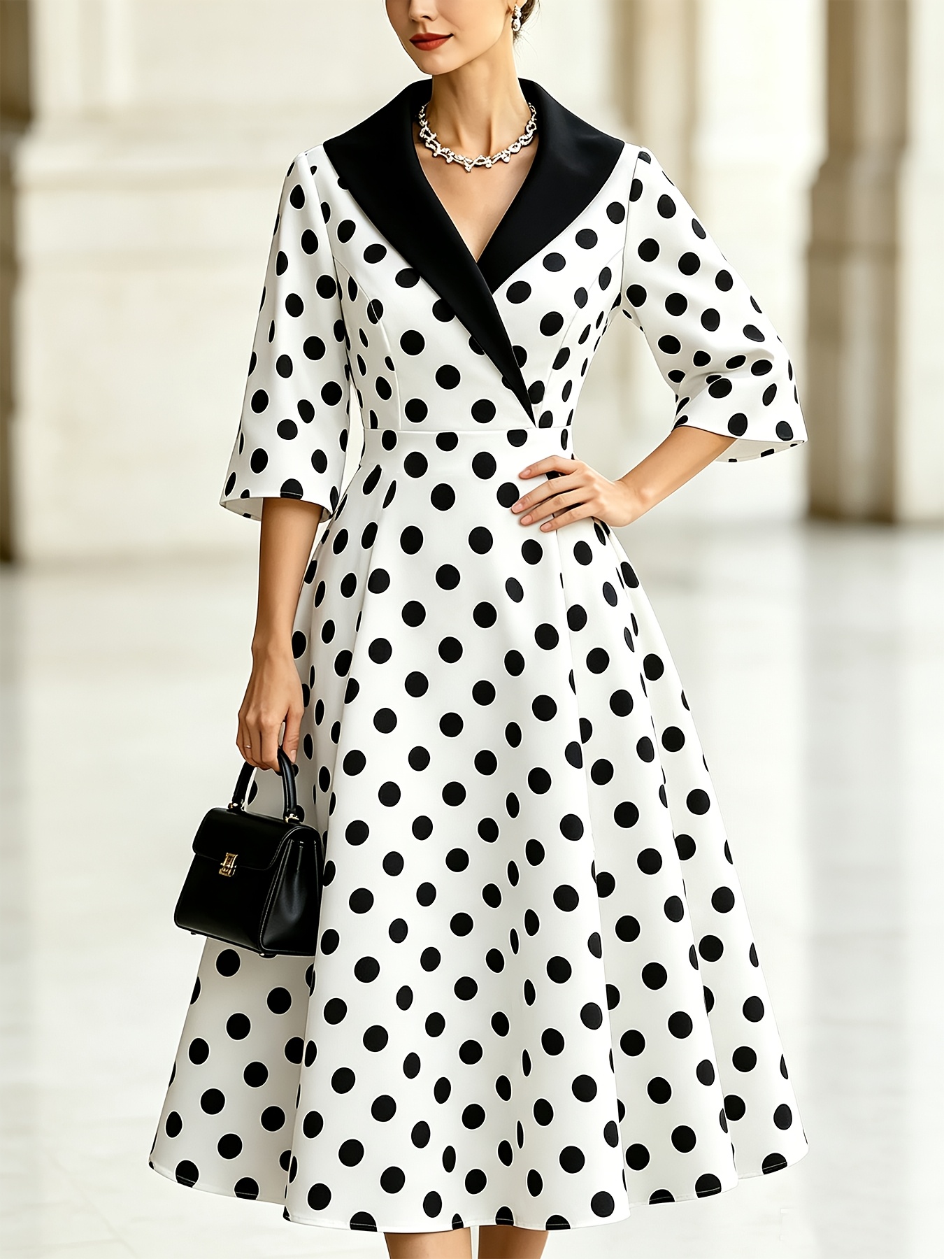 black and white polka dot dresses sold on Temu United States