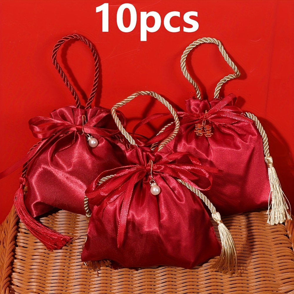 

Sacs à bonbons en de FLIXBLANY 10 pièces avec charm en perle et , sacs-cadeaux pliables pour mariage, Noël, décoration et emballage de fête d'anniversaire