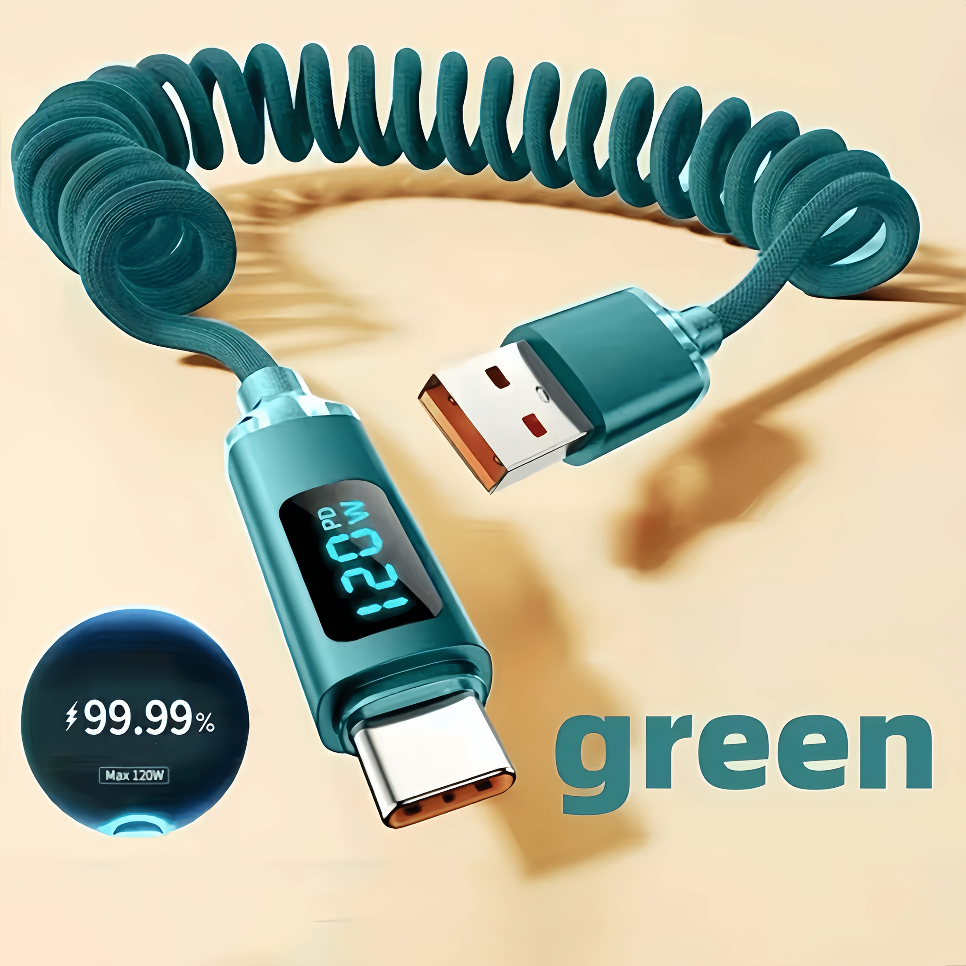 TEMU Câble de données Charge vert, rouge, noir avec affichage numérique et données de d', câble USB-C, longueur 3,3 pi-6,6 pi, câble de charge ,
