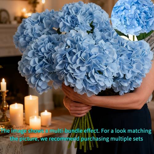 3 bunches of large blue artificial suitable for weddings home garden balcony party office dining table birthday and other home decorations and holiday decorations luxurious floral centerpiece thanksgiving