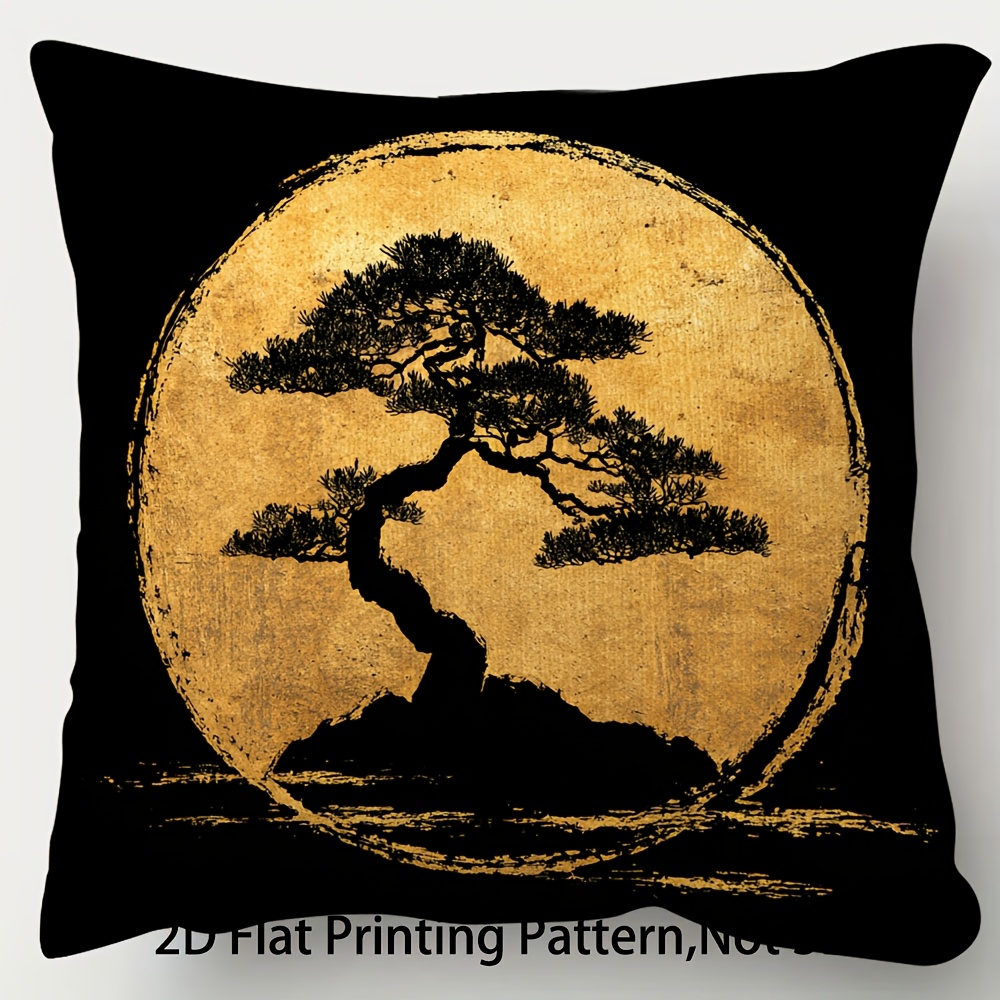 TEMU 1pc Round Zen Seal And Golden Pillowcase, 2d Double-sided Print, Multiple Sizes Available, Soft Polyester, Zipper Closure, Suitable For Sofa,