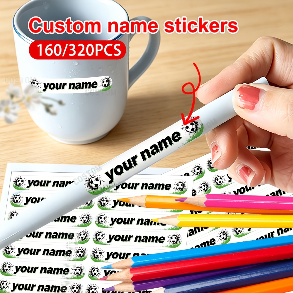 TEMU Adesivi Etichette Personalizzate da 160/320 pz per Cancelleria, Adesivi con Personalizzato a Tema Calcio, Adatti per Cancelleria, Borracce e