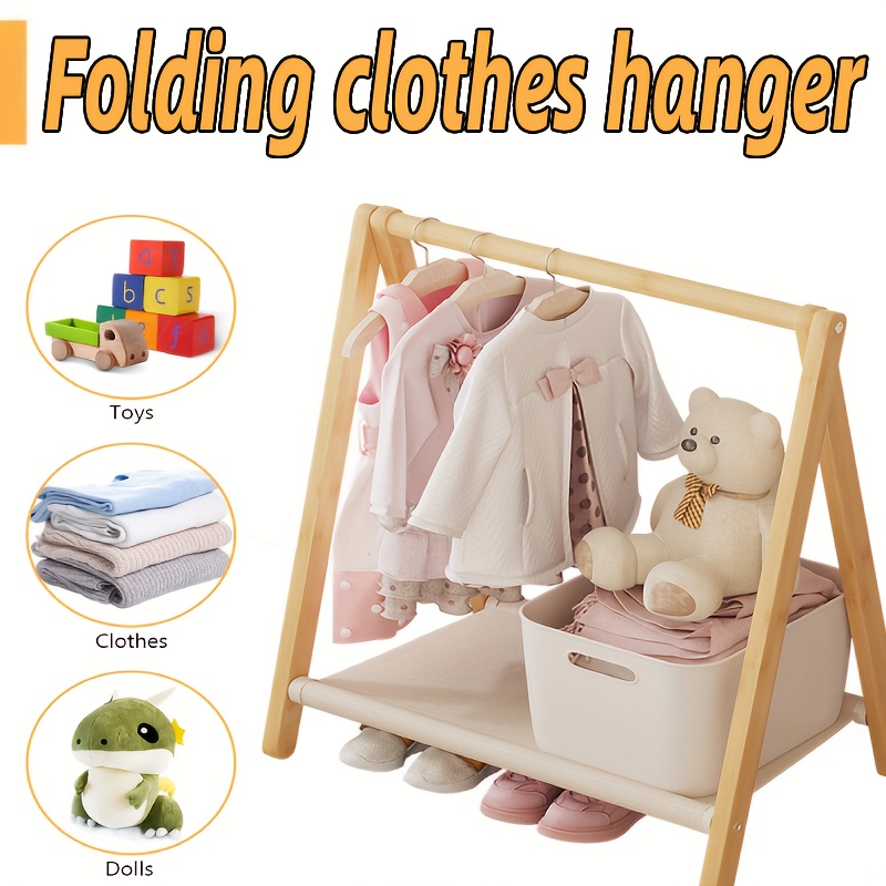 TEMU Wood Clothes Rack Foldable Clothing Rack Portable Garment Rack Clothing Storage Organizer Shelves For Hanging Clothes Coats Skirts Shoes Bags