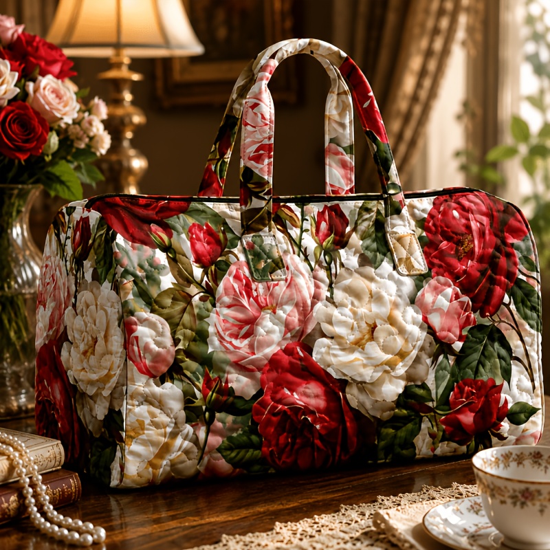 Image of Women's Romantic Vibrant Mixed Print Shoulder Bag, Casual Tote Bag With Multiple Specifications , Lightweight Fashion Handbag Perfect For Daily Commuting, Travel & Shopping