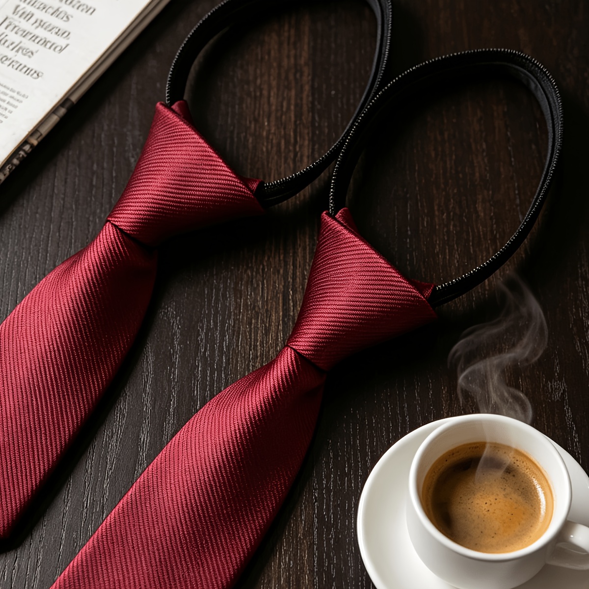 TEMU A 2.36-inch Narrow Version, No-tie Burgundy Solid-color Twill Men's Business Formal Wedding Groom Tie