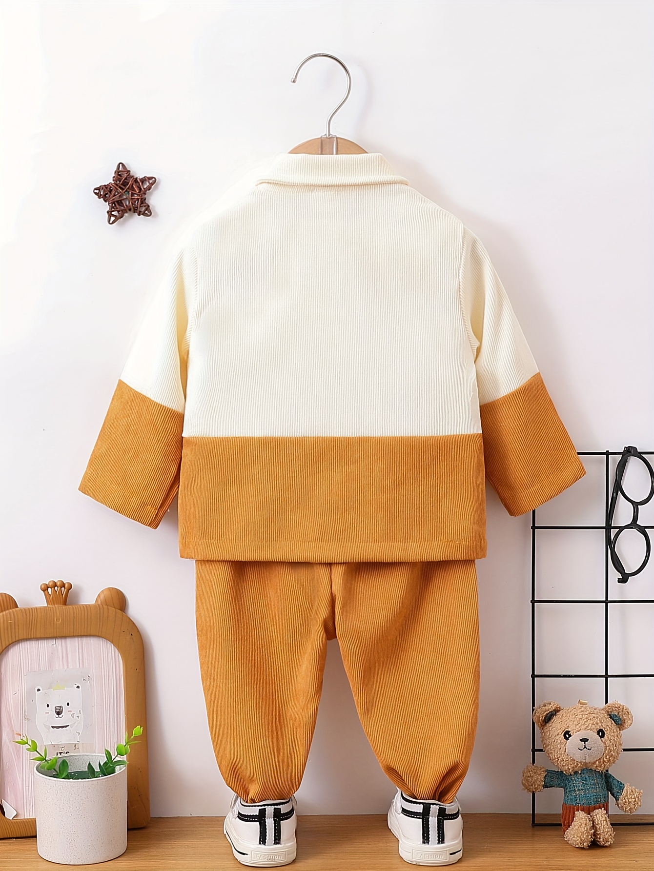 boys lapel   shirt solid color shorts two piece set newborn outfit   Product details 3