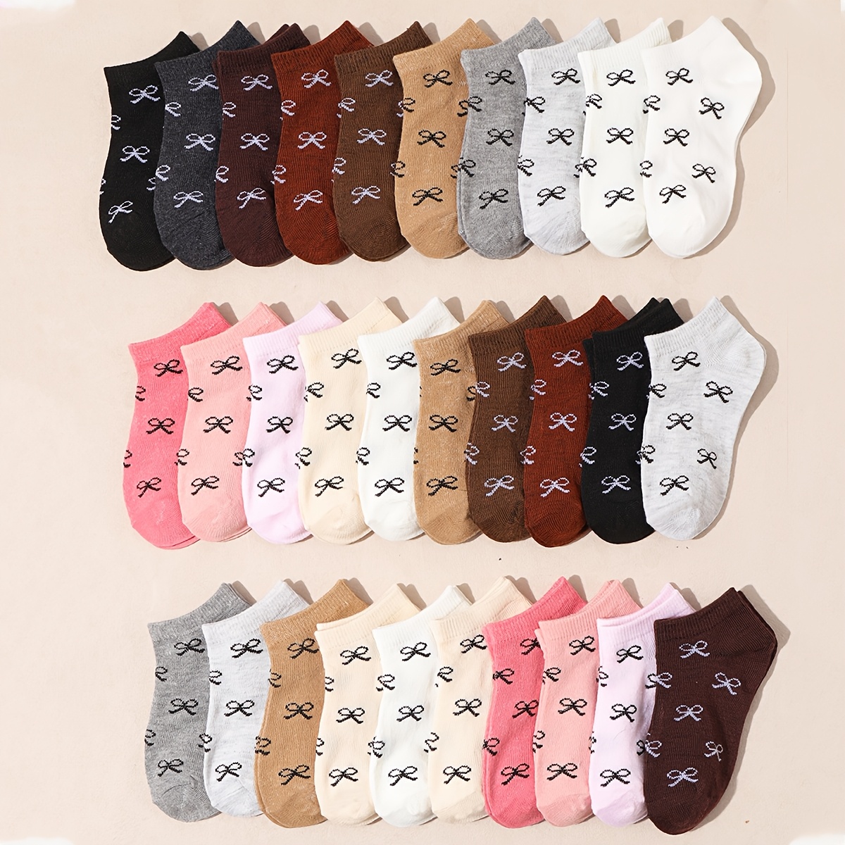 E-shop 10 Paar Sommer Socken für Mädchen, zufällige, einfarbige, vollständige Druck-Schleifen-Socken