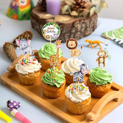 set di 48 topper per cupcake con animali della e , con design di animali selvatici, per feste di compleanno, baby shower e feste a tema