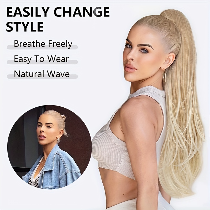 Pferdeschwanz-Extensions Mit Clip, 66cm, Lockig – Synthetisch, Natürlich Aussehend, Hellblond Ombré