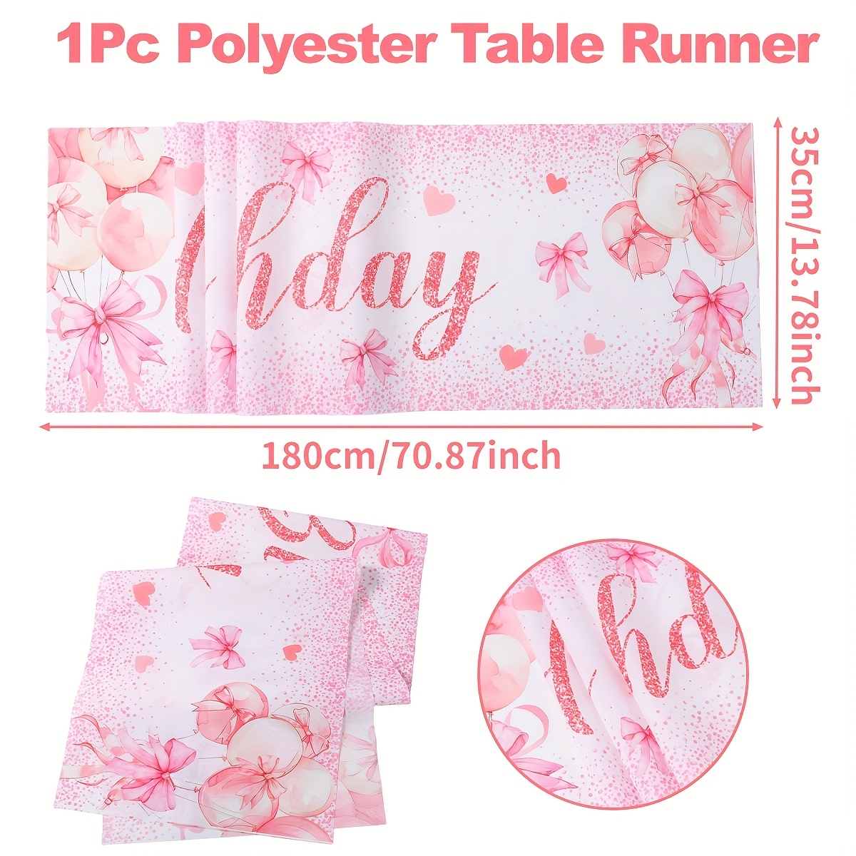 1pc, Table Runner, Pink Bow Birthday Table Runner, 180*35cm, Happy Birthday Polyester Table Flag, Happy Birthday Party Supplies, Baby Shower Party Decoration, Table Decoration