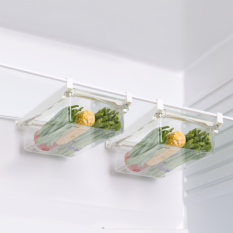 TEMU 2pcs Pull-out Refrigerator Storage Drawers, Transparent Hanging Refrigerator Organizer Box, -bearing Space- Refrigerator Shelf, Adjustable Size