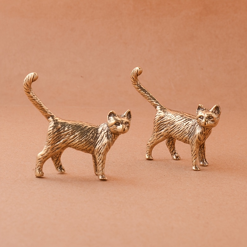 

Vintage Brass Cat Figurine - Solid Copper Kitten, Tea Pet & Wealth For Home Decor, Chinese , Micro-engraving