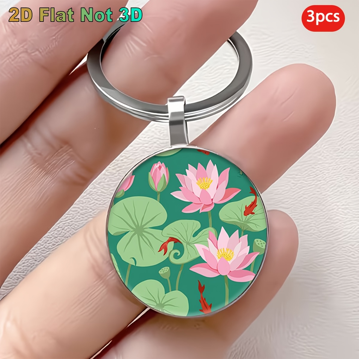 3pcs Koi in Lotus Pond Keychain Set