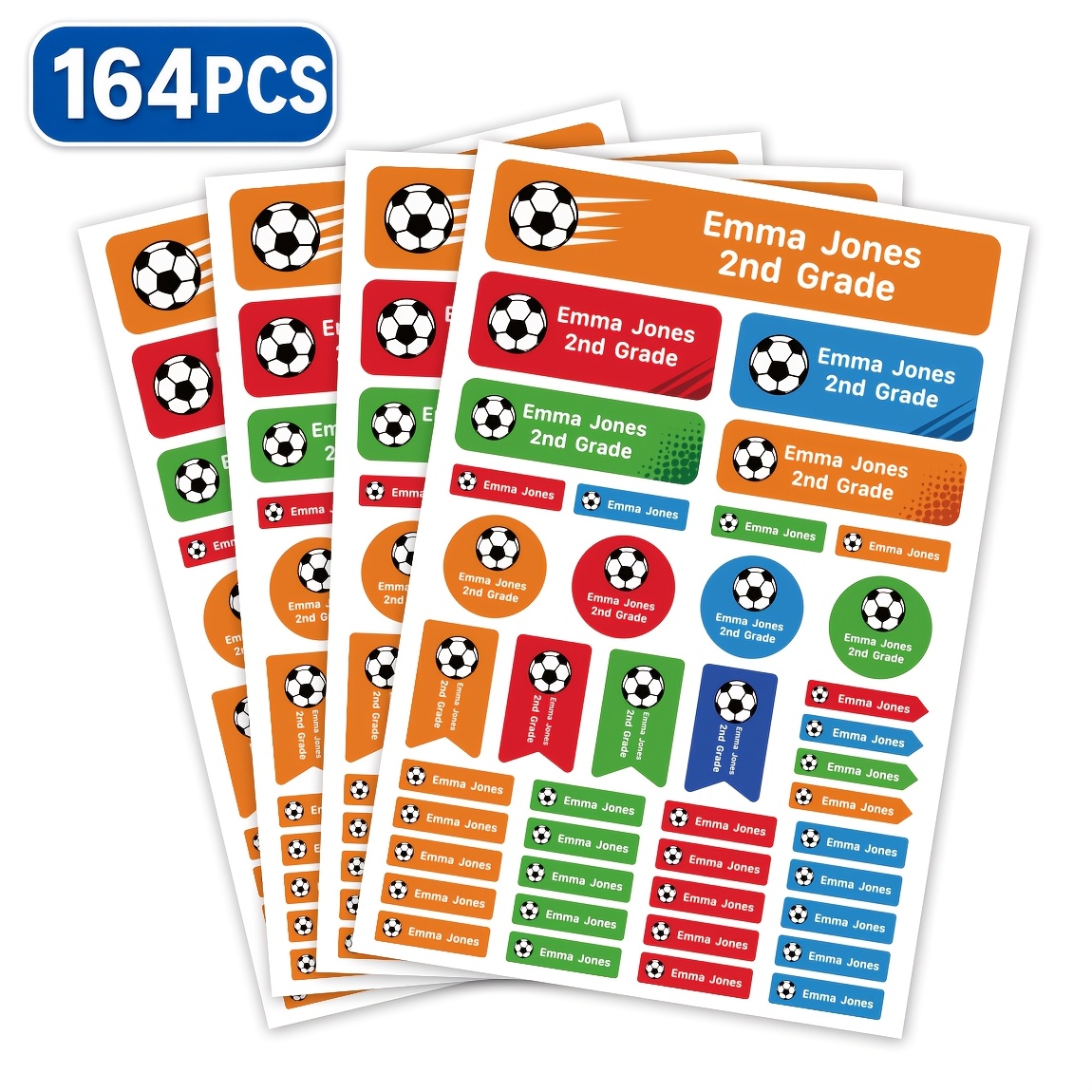TEMU 41/164pcs Personalized Orange And Red Soccer Name Label Stickers, Custom Name Stickers, Colorful Stickers For Water Bottles, Lunch Boxes,