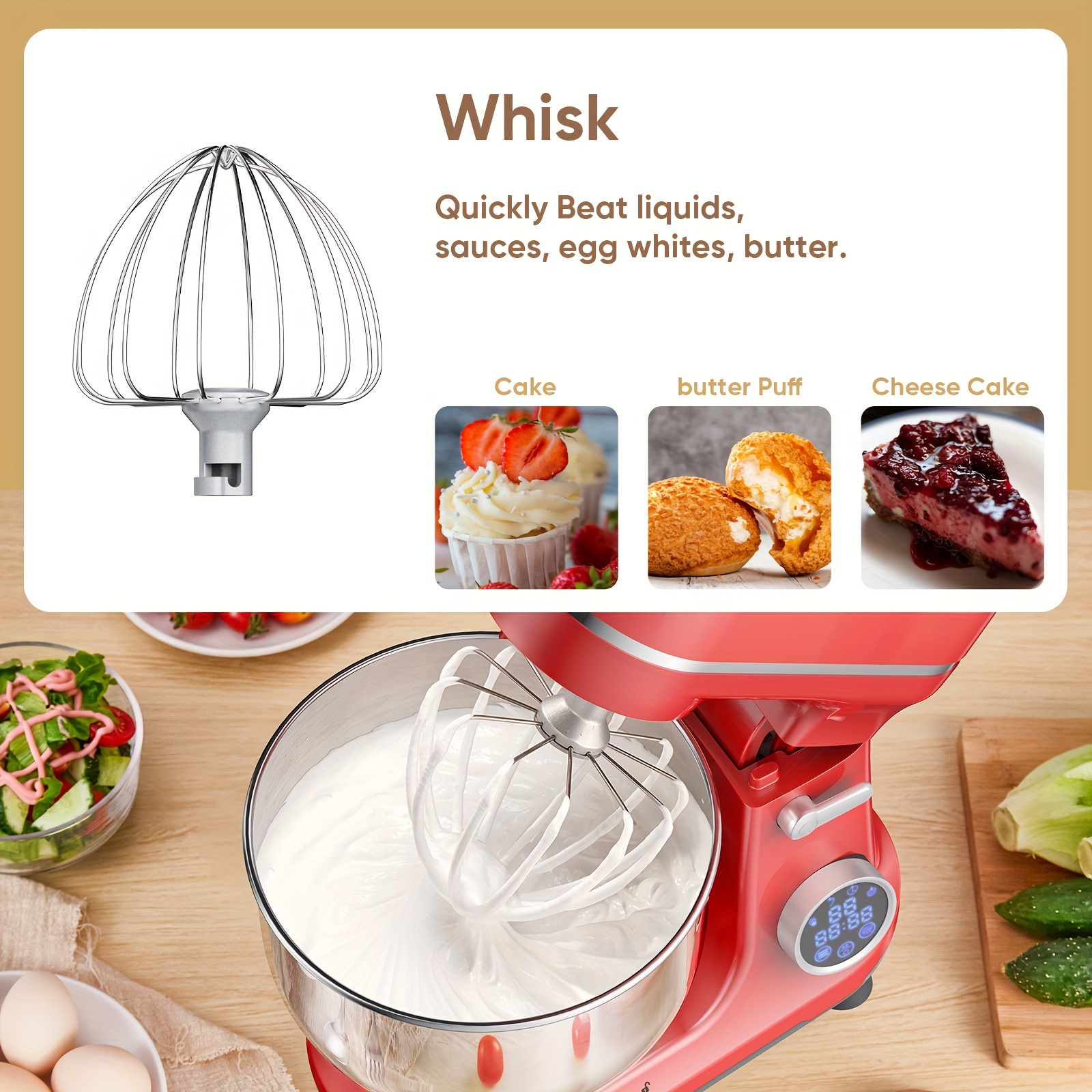1200w electric stand mixer 5l stainless steel bowl with 11   adjustment     functions   dough hook whisk and beater touch oled display   quiet motor Product details 5