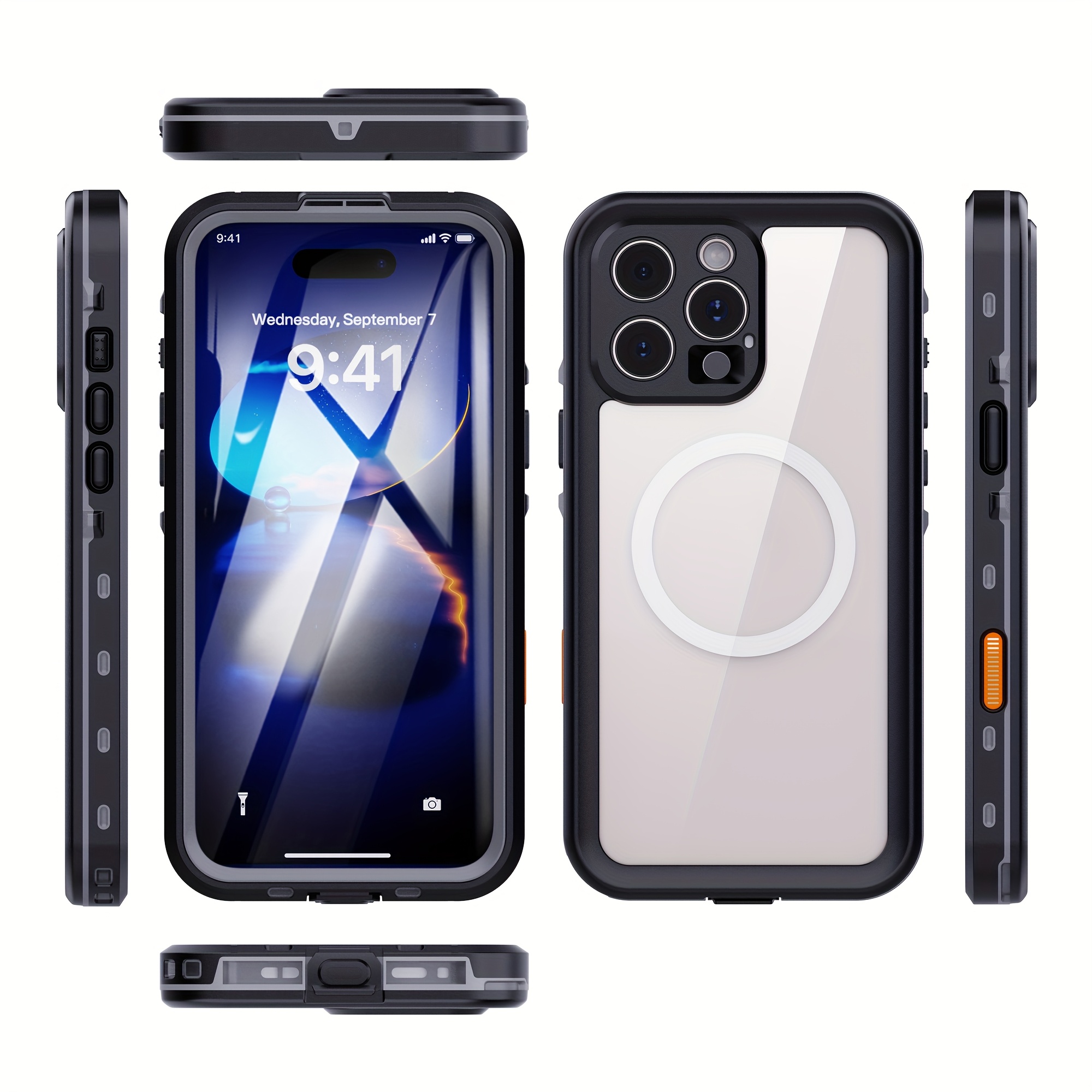 E-shop Handyhülle - IP68 Hülle Kompatibel für iPhone 13 14 15 Pro Max Stoßfest Robuste Hüllen mit Magnetischer Ladefunktion 360° Schutzhülle Outdoor