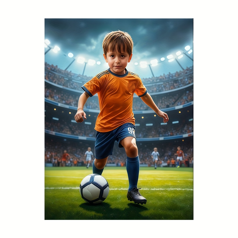 TEMU 2d Flat, 2d Flat, Custom Posters Featuring Young Football Players, Personalized Art And Sports Scenes For , A Perfect Gift For Kids Who , Ideal