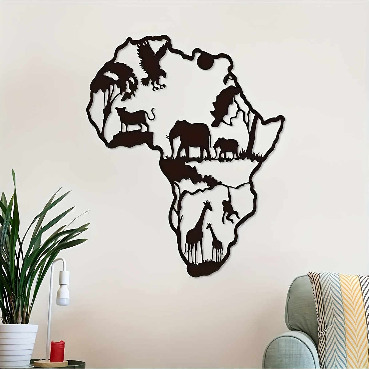 

Rustic Farmhouse African Map Metal Wall Art With Animal Accents - Indoor/outdoor Decor For Living Room, Bedroom, Hallway, For Spring