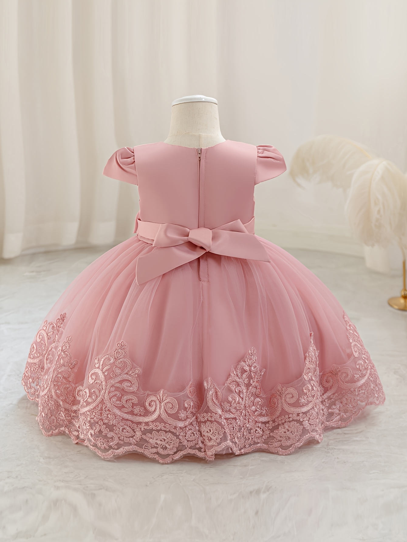 Novo Vestido de 1º Aniversário Laço Floral Saia de Princesa Criança  3