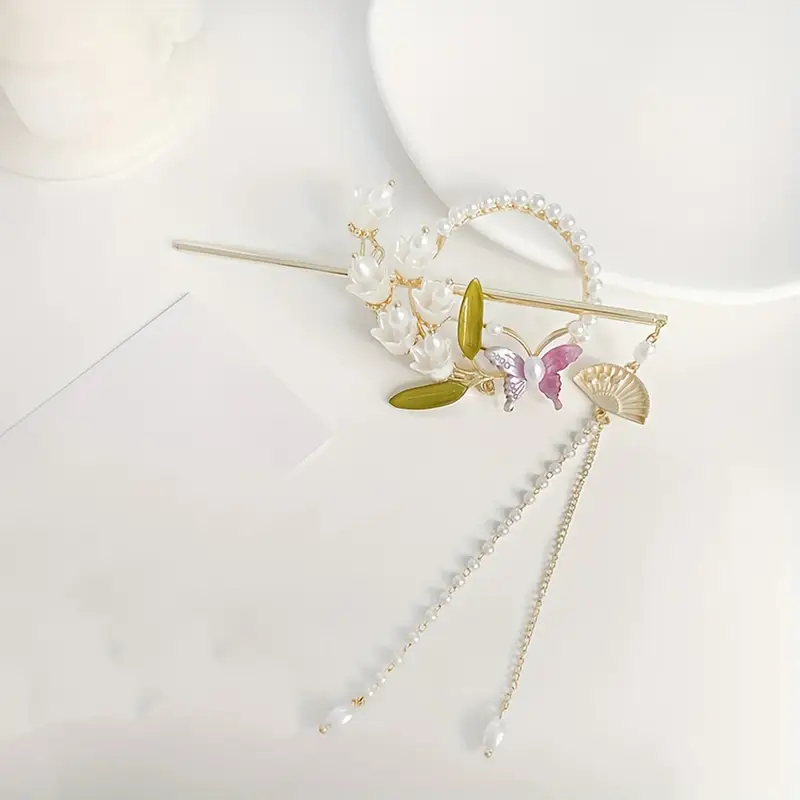 elegant chinese style floral hairpin with tassel elegant hair accessory for women traditional cheongsam and hanfu outfits pearl and leaf design hair accessories for women cheongsam hairstyle cheongsam style intricate   Product details 0
