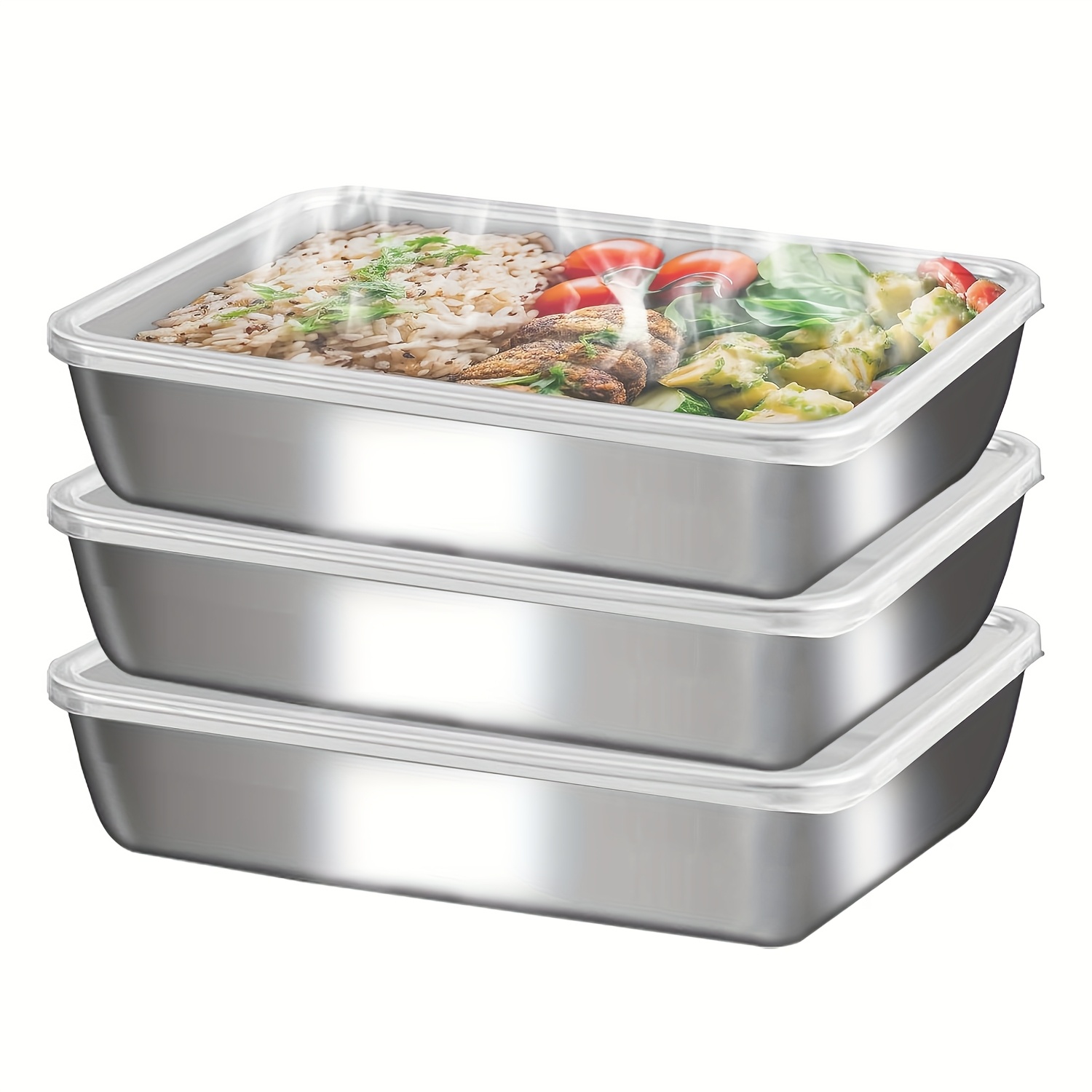 

6pcs Stainless Steel Food Storage Container Set With Airtight - Stackable, Leakproof Prep Bowls For Salads, Sandwiches & Fruits - School, Office, Camping & Picnics, Uncharged