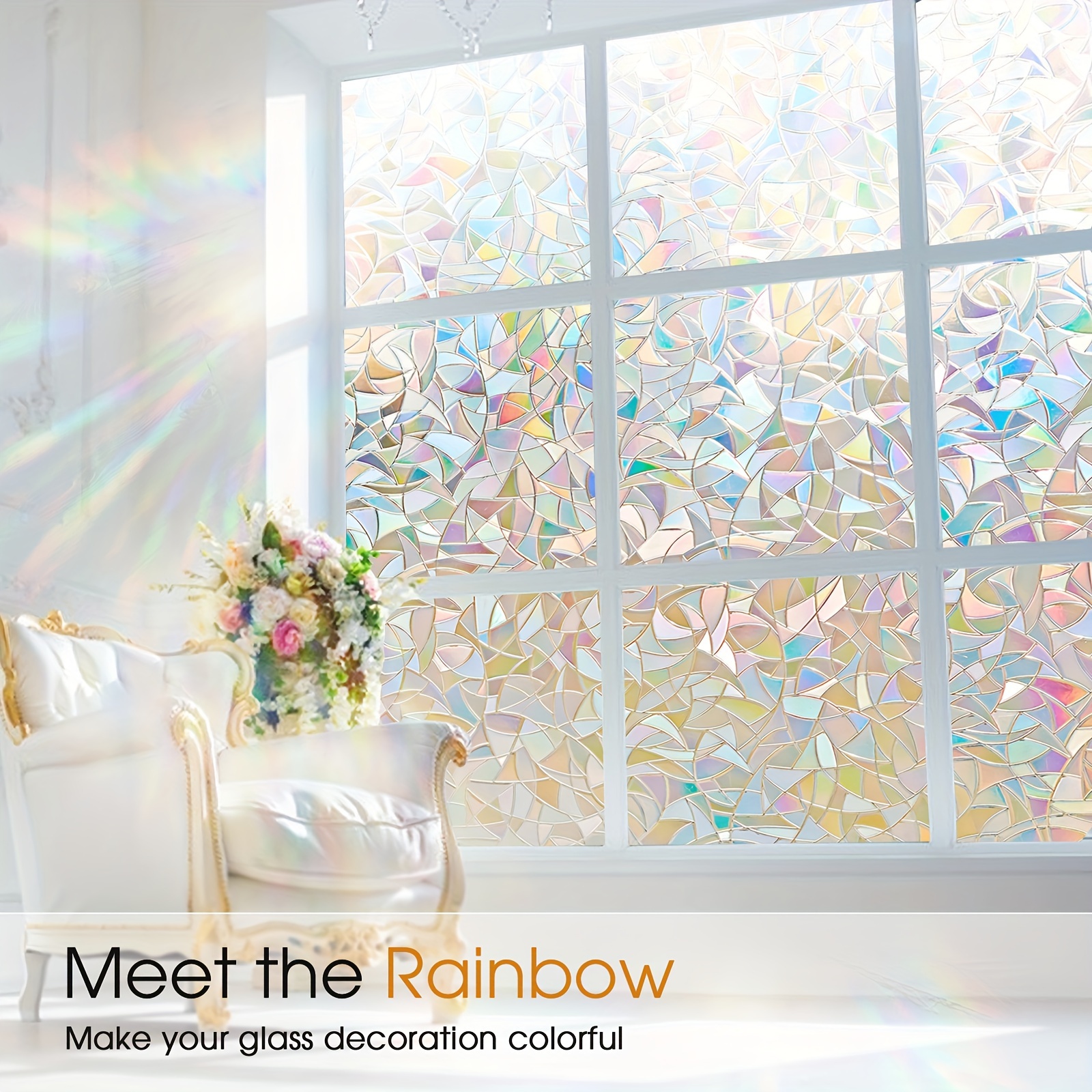 *. Sichtschutzfolie für Fenster, Regenbogen-Dekoraufkleber für Fenster, 3D-statisches Buntglas, farberhaltend, für Wärmekontrolle zu Hause, nicht klebend, klebstofffrei abnehmbar, Fensterglasfolie, 