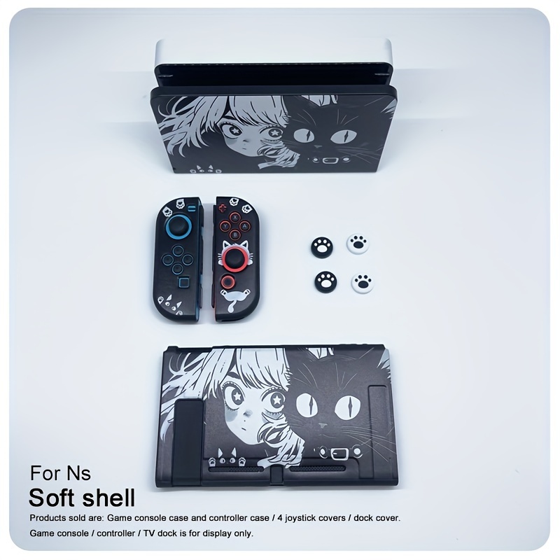 TEMU per Nintendo per Switch Oled/Ns Custodia in TPU con Cartone Animato, Copertura adatta per OLED/Ns, Copertura a con Gatto Cartoon/cool, Copertura