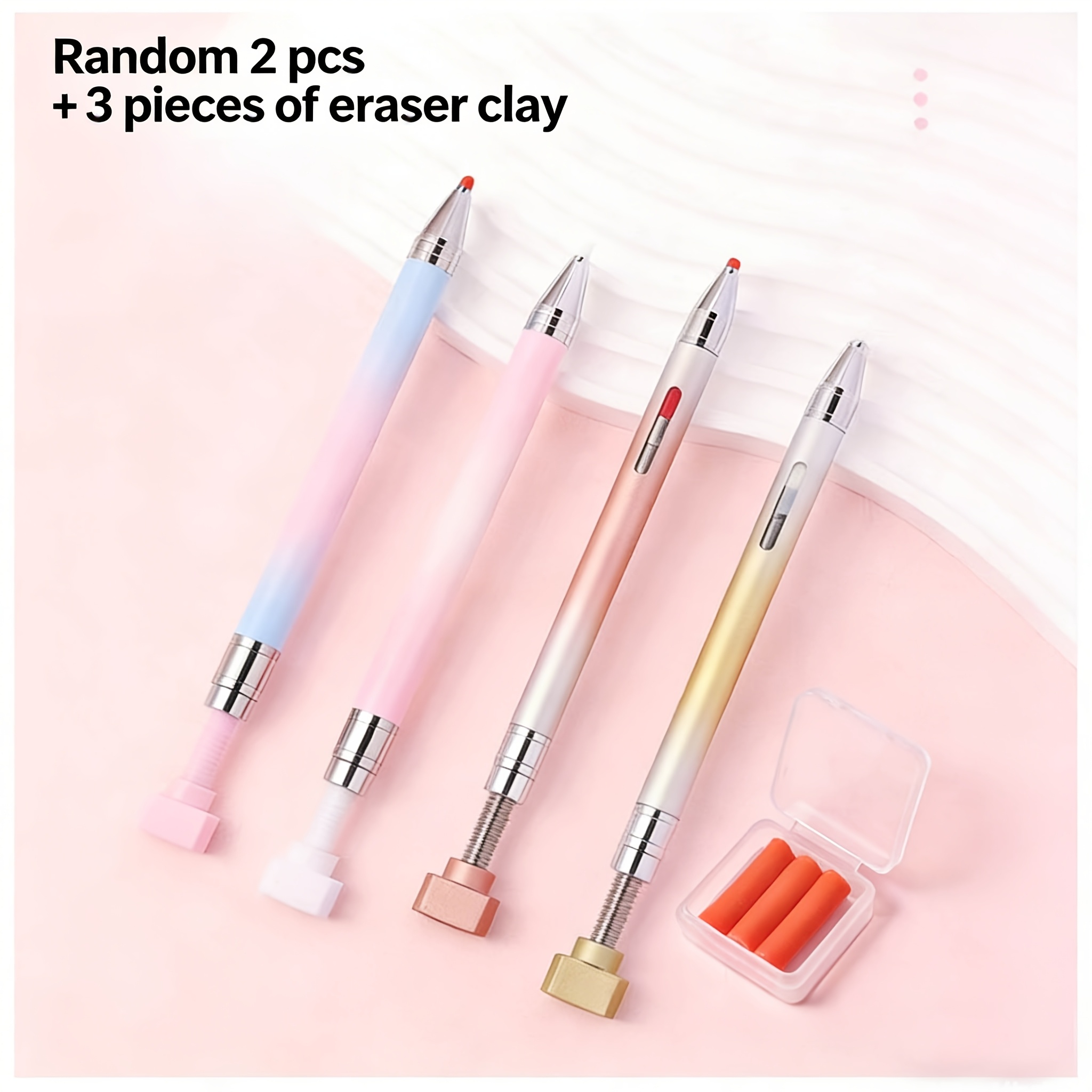 TEMU 2-pack Random Style Diamond Painting Wax Applicator Pens And 3-pack Clay Refills - Tool Kit, Durable Pp Material, Refillable Wax Pen Set For