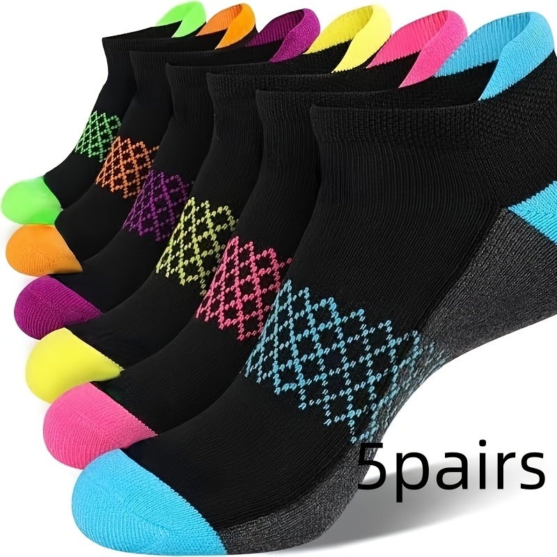 Random Mixed 5 Pairs Women's Socks, Low-cut Socks Suitable For Daily And Sports, Comfortable Soft Fabric, Colorful Contrast Shallow Mouth Running Socks For Men And Women