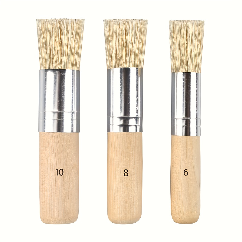 Image of [wooden Stencil Brushes] 3pcs Wooden Stencil Brushes | Painting Bristle Brushes For Acrylic Oil Watercolor Painting Project Card Crafts, 3 Sizes