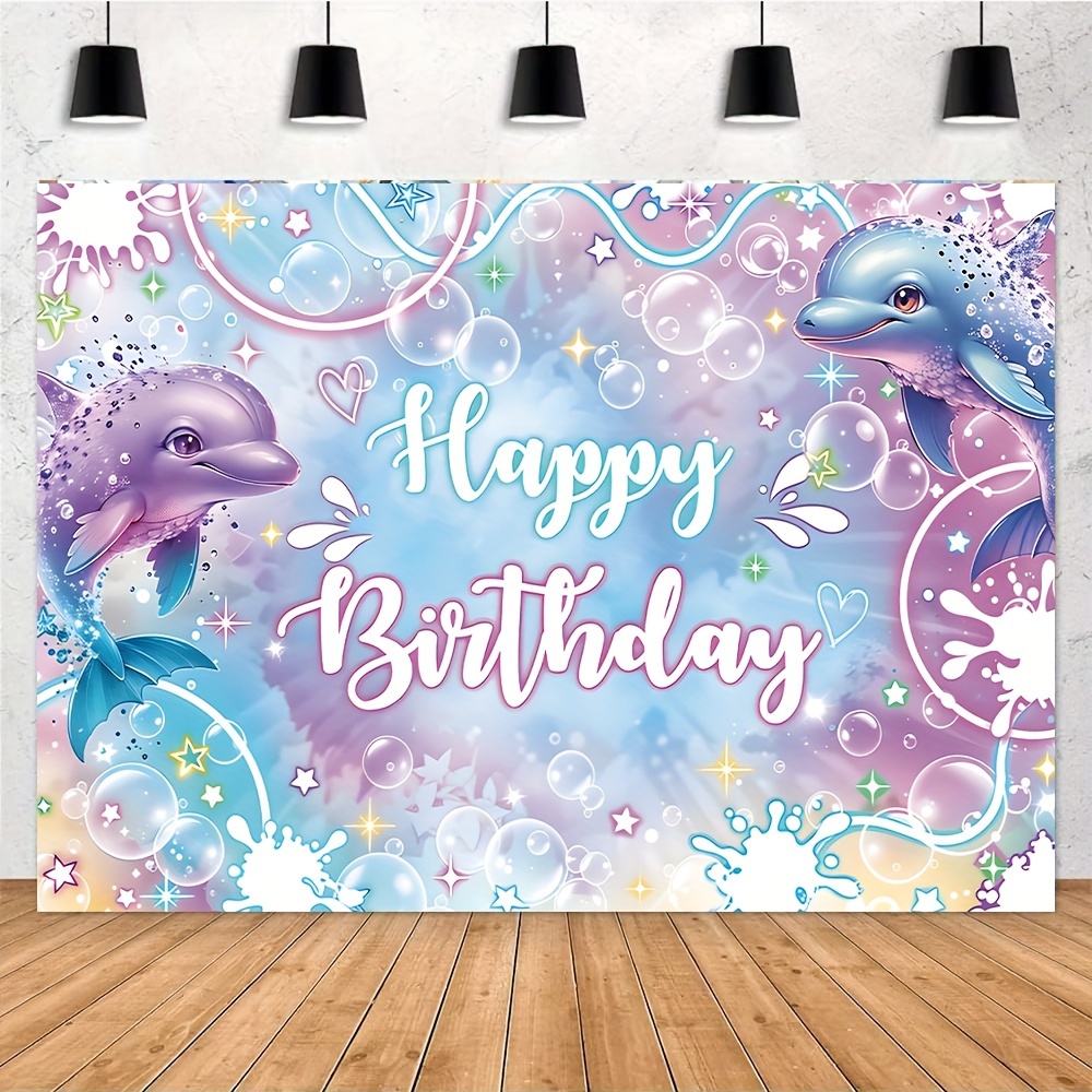 

1pc, Party Dolphin Happy Birthday Vinyl Backdrop - Great For Birthday Parties, Wall Sign Photo, Great For Photography, Holiday Party Supplies, Decoration - Birthday Theme - 2 Sizes Available.