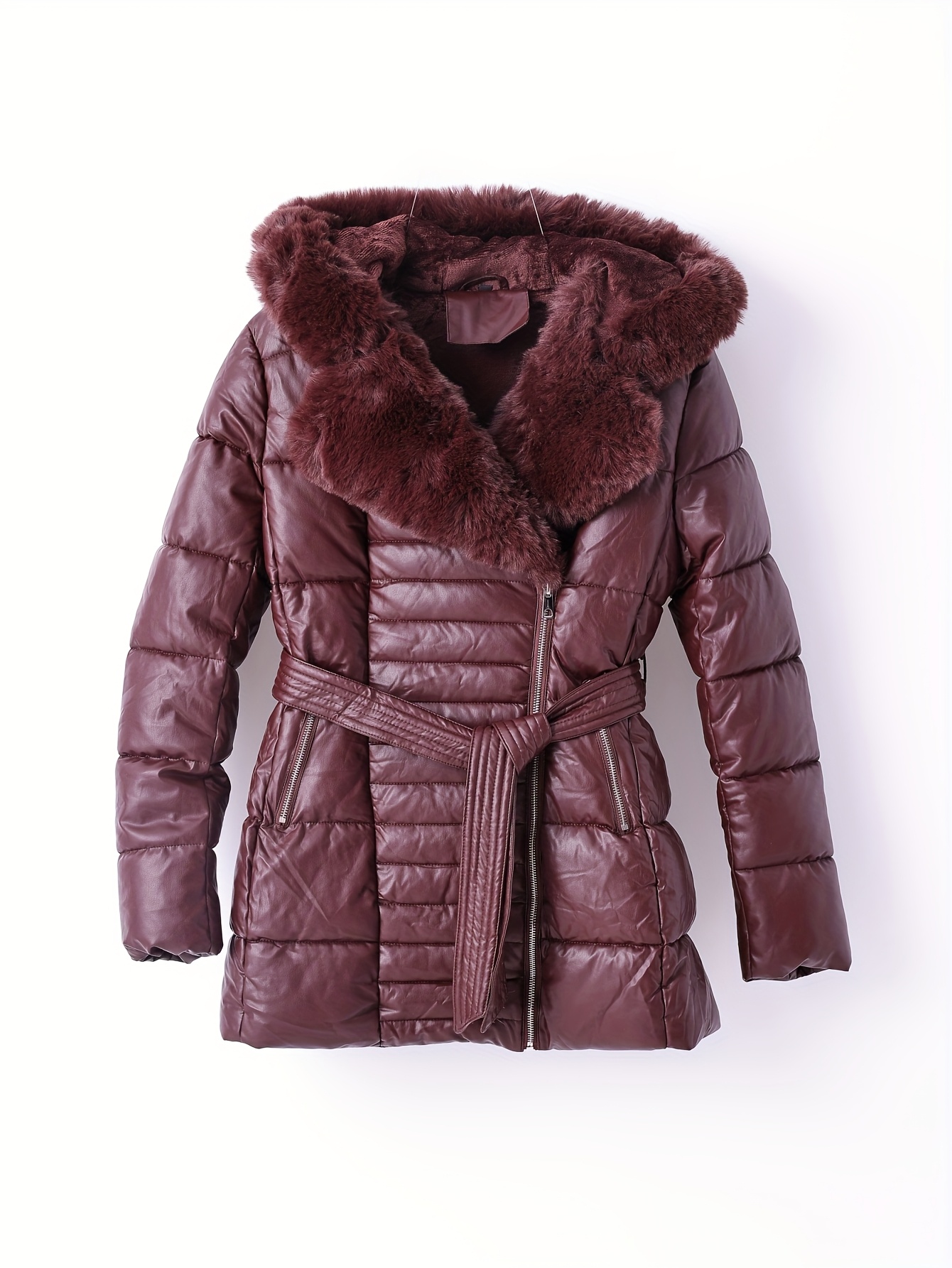 Elegante dames winterjas met faux fur capuchon - Lange mouwen
