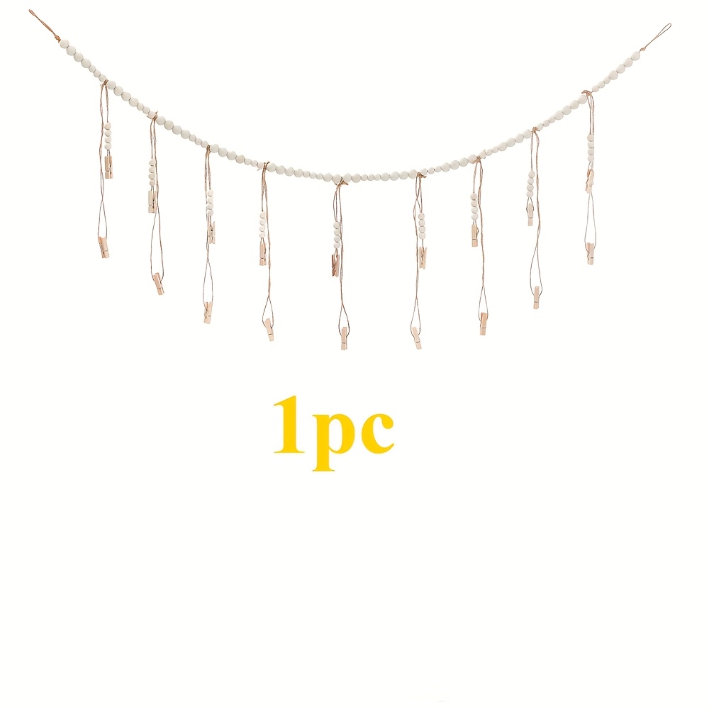 TEMU 1 бр. Бохо Шик Дървена Висяща Фото Дисплей с 18 Клипса, 43.3