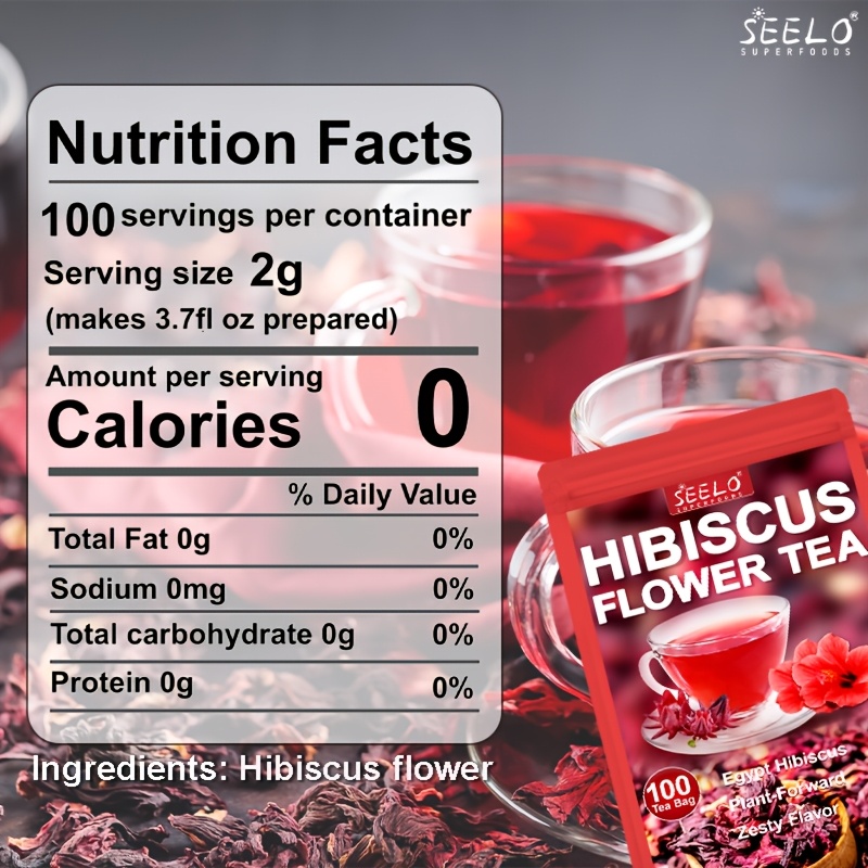 Hibiscus Tea 100 Count Herbal Tea, No Sugar, Caffeine Free, Tart and Refreshing for Circulation and Cardiovascular Wellness