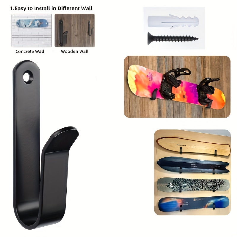 4pcs Metal Hooks For Hanging Skis, Skateboards, Surfboards, And Clothes,  Providing Strong Support For Horizontal Display On The Wall