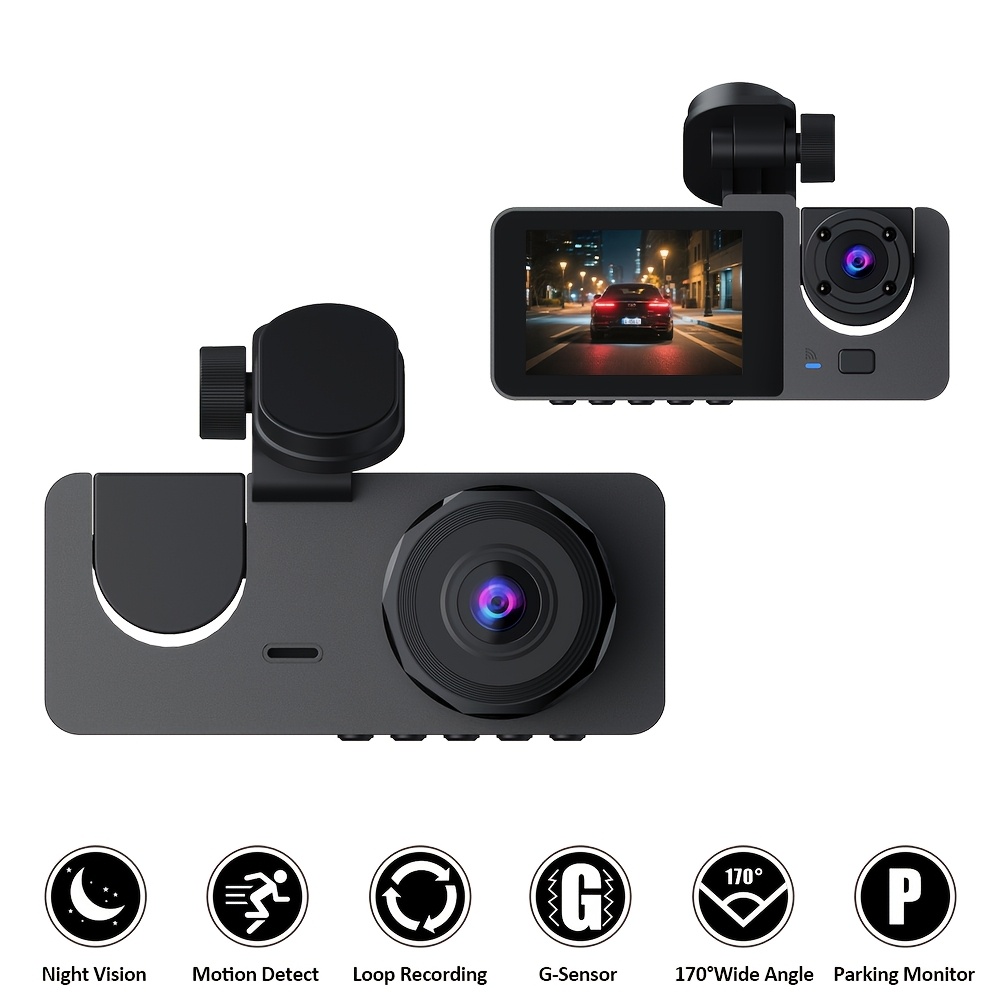 Dash Cam Front And Inside, Front 1080p And Inside 720p Recording Car Dvr Cam With 170° Wide Angle, Night Vision, Small Dash Camera For Cars, 24h Parking Monitor, Loop Recording