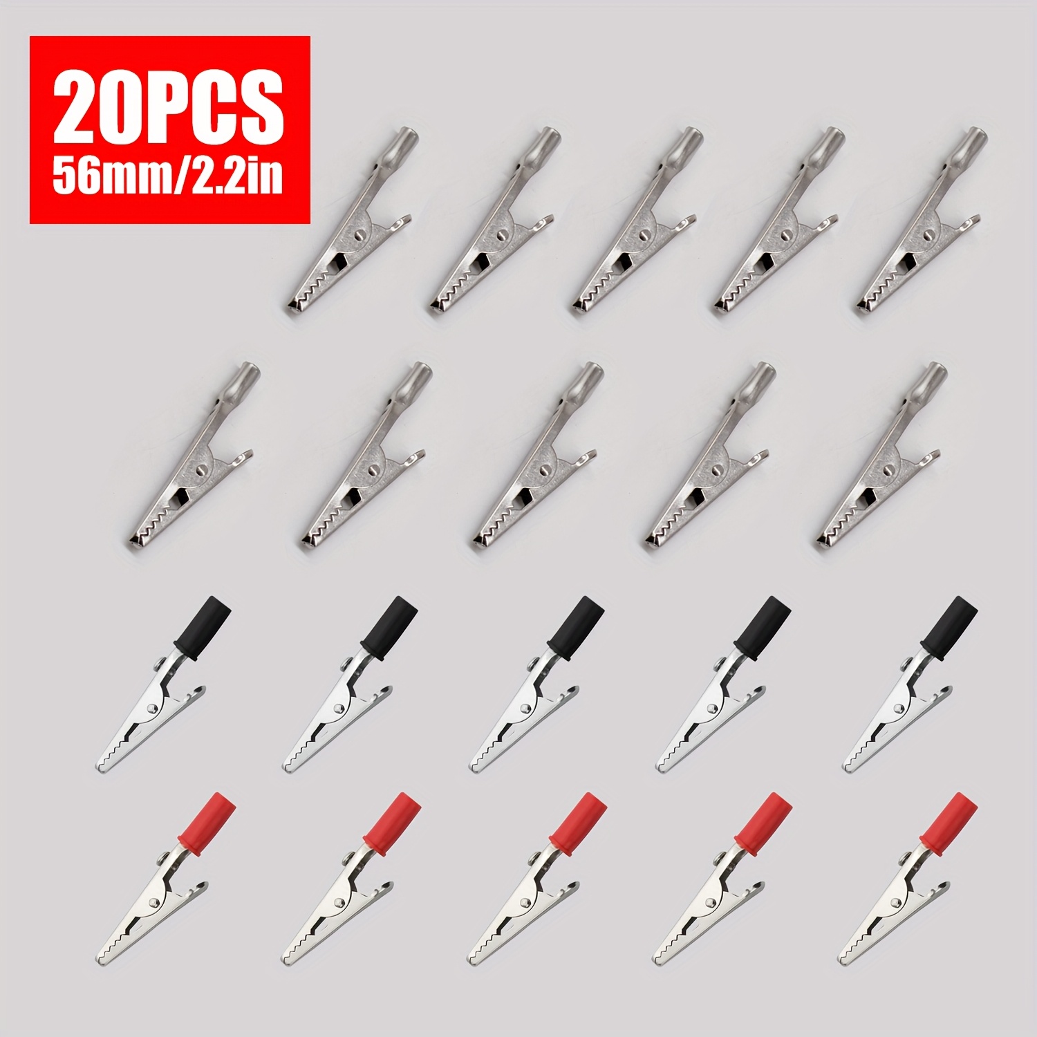 20pcs Of 56mm/2.2-inch Metal Crocodile Clip Crocodile Test Clip Mixed Set, Used For Electrical Or Laboratory Testing