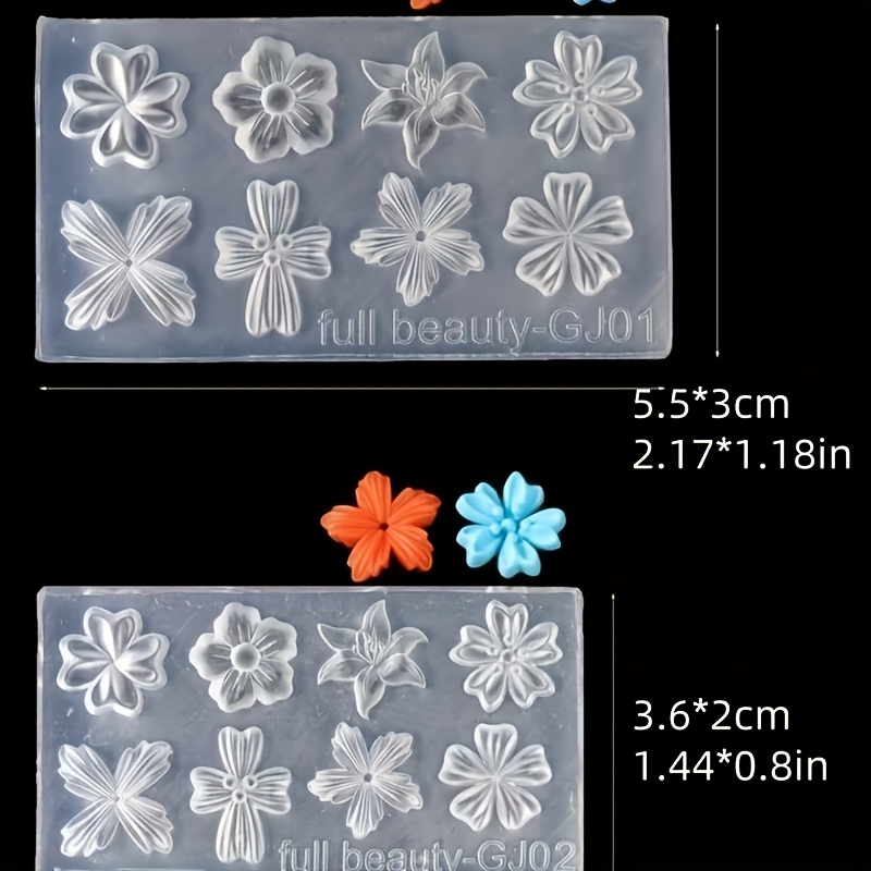 TEMU 2pcs Set Flower Nail Art Silicone Mold, Nail Wearable Nail Art Decoration, High- Mold, Ultra-lightweight Flower-shaped Clay Mold