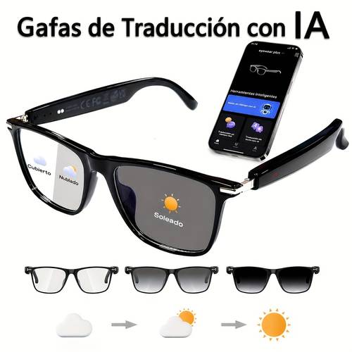 gafas inteligentes con ia, gafas inteligentes con soporte de traducción real en más de 100 idiomas, , nuevas gafas de audio multifuncionales para hombres y mujeres, micrófono y altavoz , de voz hd y calidad de hifi, reproducción de y