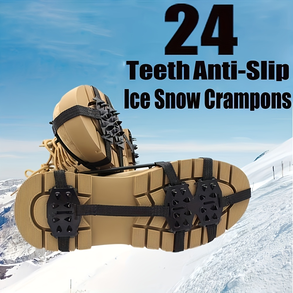 

1 Pair Of Stainless -tooth Ice - Anti-slip Snow Traction Cleats, Black, For Grip And Snow - Winter Outdoor Hiking And Mountaineering