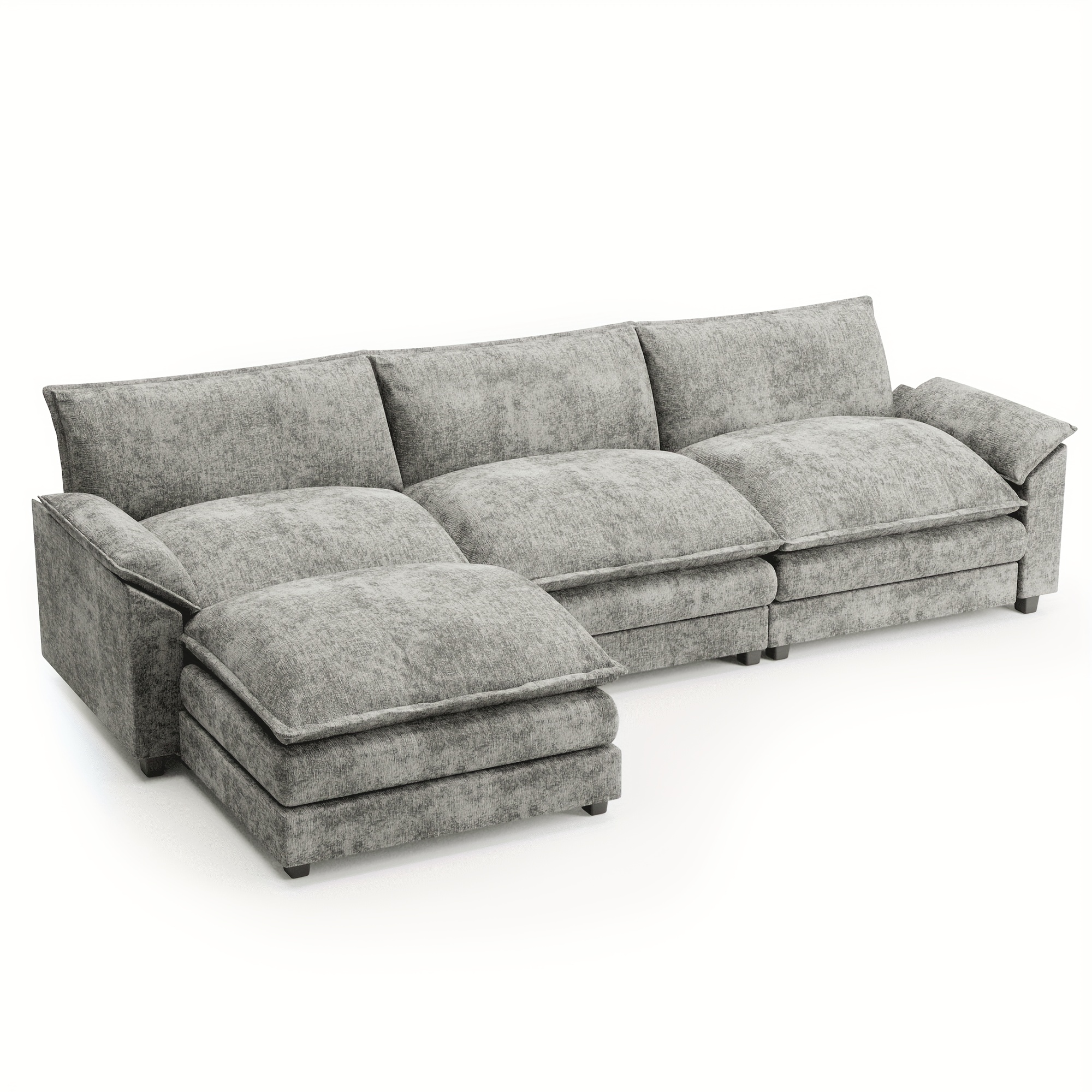 

Sectional Sofa 3-seat L-shaped Sofa With Reversible Chair Movable Footrest Sofa Local Warehouse