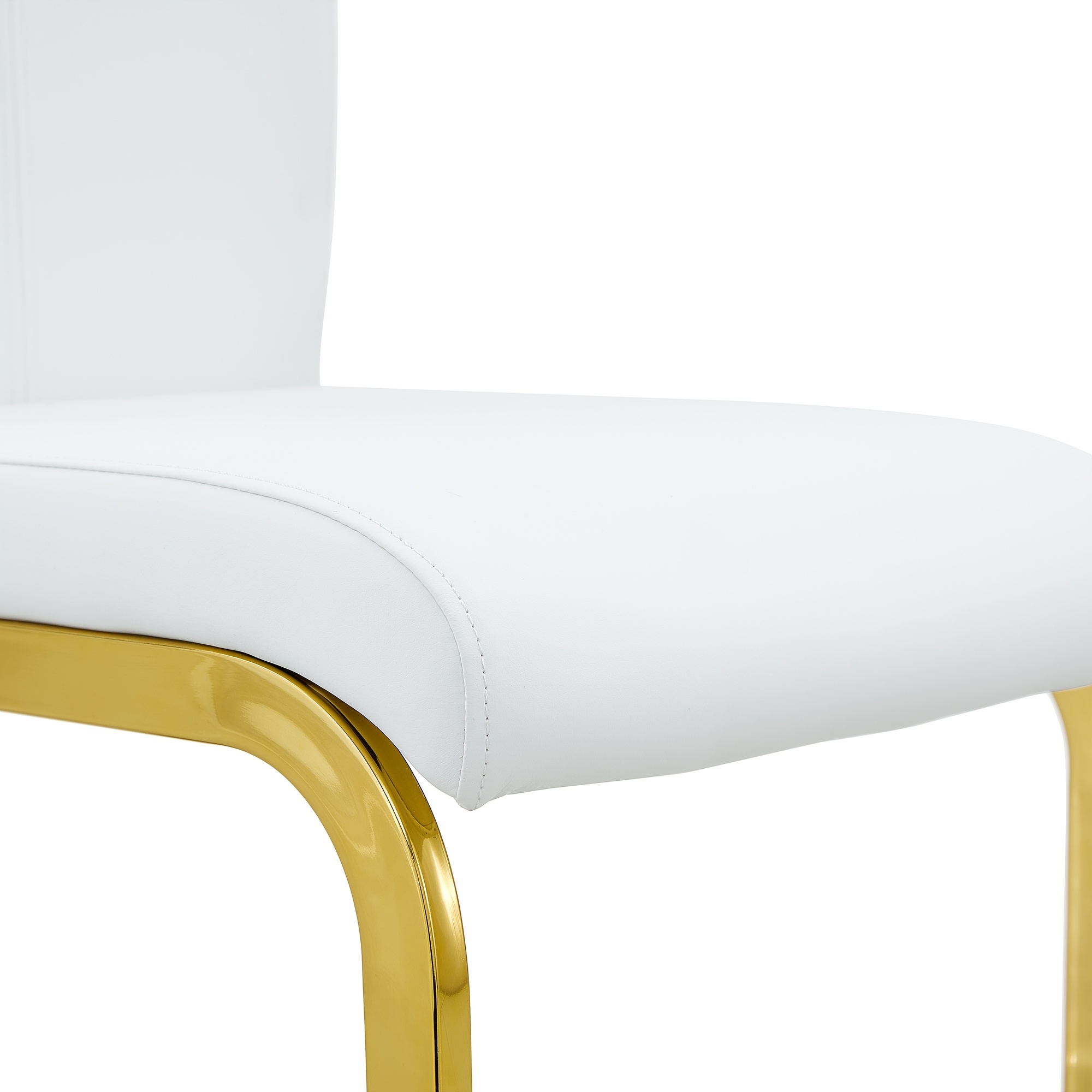 Modern Dining Chairs Set of 4, High Back White Kitchen Chairs, Faux Leather Side Chair with Gold Plated Metal Legs, Easy to Install Upholstered Dining Chairs, Ideal for Living Room, Easy to Install (Golden/Silver Leg) Local Warehouse