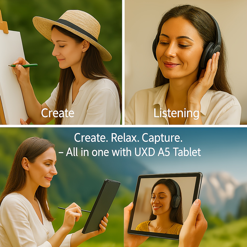 UXD A5 Android 15 Tablet 10,1-inch IPS-scherm, 16GB RAM, 512GB ROM + 1TB Uitbreiding Ondersteuning, Ondersteunt 4G LTE/WiFi, Octa-core Processor, 6000mAh Batterij, Compleet met Toetsenbord, Muis, Stylus, Beschermhoes en Volledige Set Accessoires. Ideaal voor Werk en Entertainment, Met HD