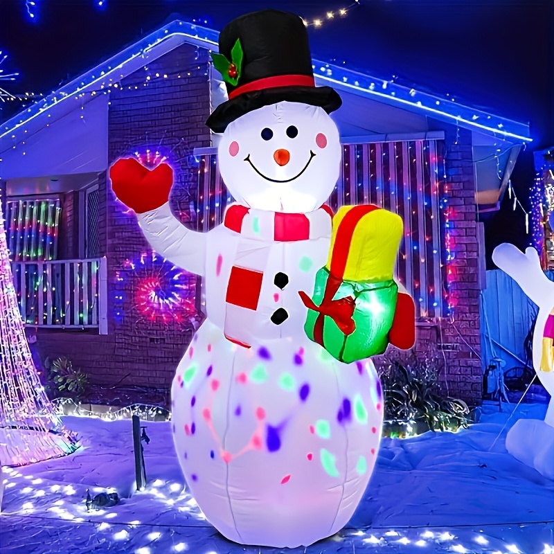 

1pc 5ft Christmas Inflatable Snowman With Led Lights, With 4pcs Ground Spikes, Inflatable Christmas Yard Decorations, Christmas Blow Ups Snowman Holding Gifts For Holiday Party Lawn Outdoor