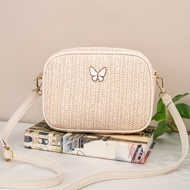 TEMU New Butterfly Small Decoration Grass Weaving Bag, Small Sweet And Versatile Crossbody Bag