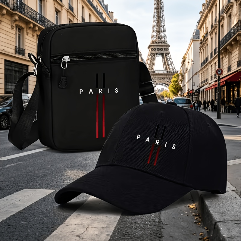 TEMU Lot de 2 Casquette de Baseball et Sac à Bandoulière Unique à Imprimé Lettres Dégradé pour Femme et Homme - Casquette d'Extérieur Légère et